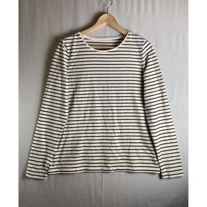 Talbots T-Shirt  Womens Size M Long Sleeve White Black Gold Metallic Stripe